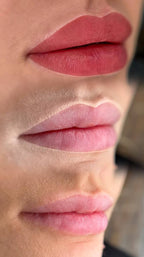 Trois étapes de la prestation Candy Lips ADR By Floriane à Valence, maquillage permanent des lèvres pour un effet coloré, pulpeux et naturel.