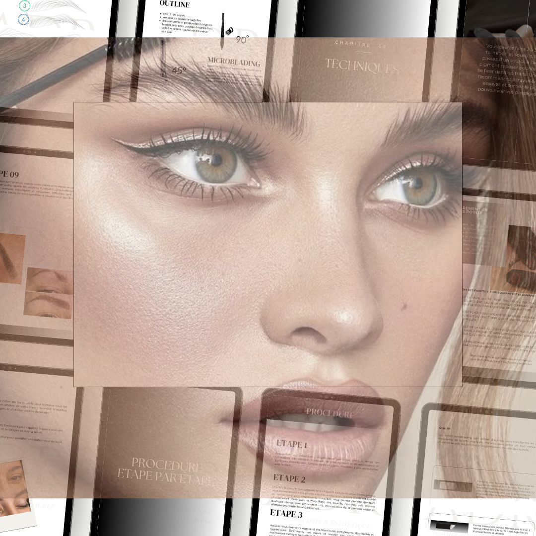 Extrait du manuel de formation ADR By Floriane, présentant les techniques de tracé des sourcils.