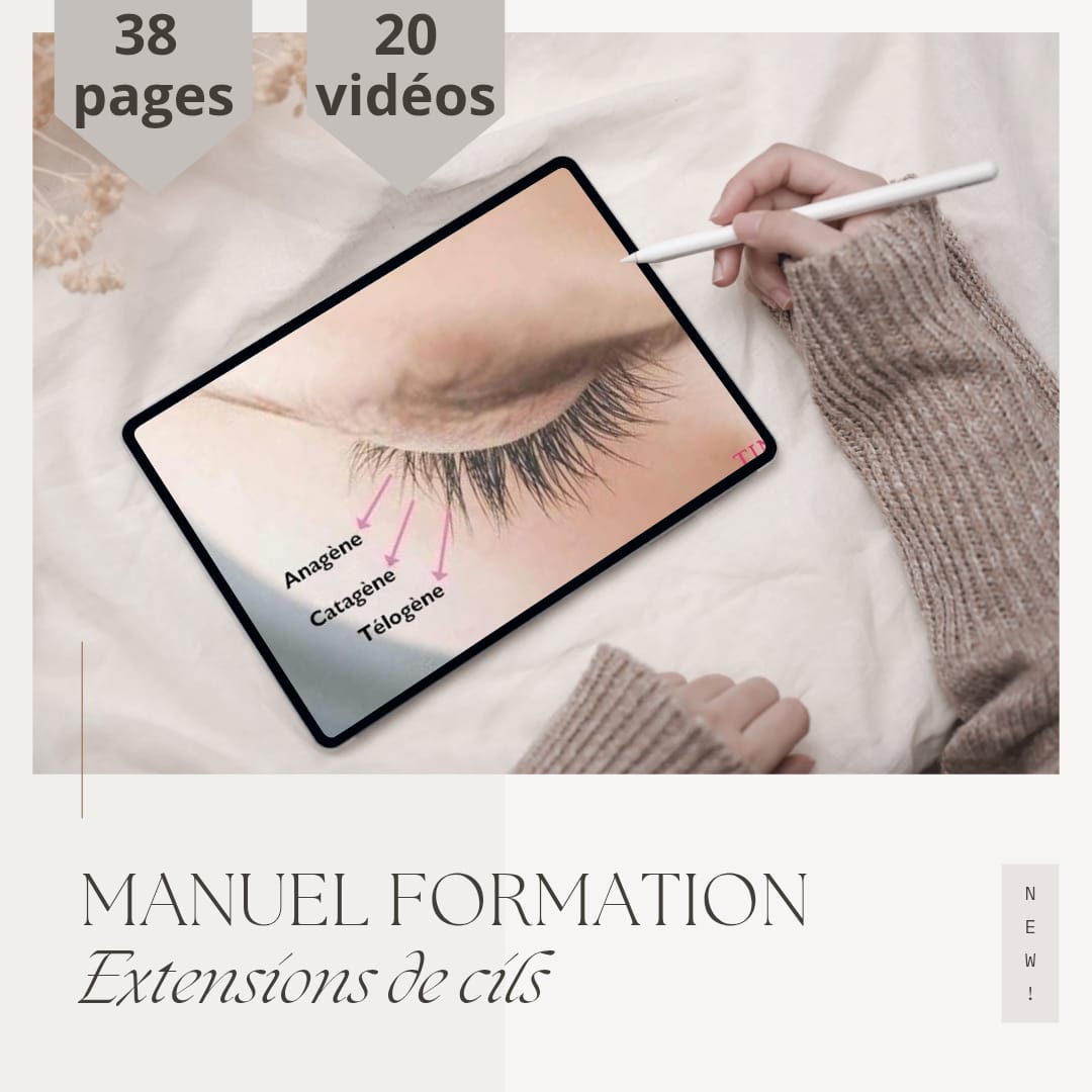 Extrait de la formation en ligne extensions de cils méthode cil à cil, avec supports PDF et vidéos explicatives.