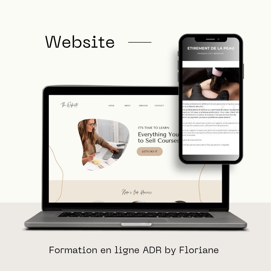 Présentation du site de formation en ligne ADR By Floriane, destiné au maquillage permanent.