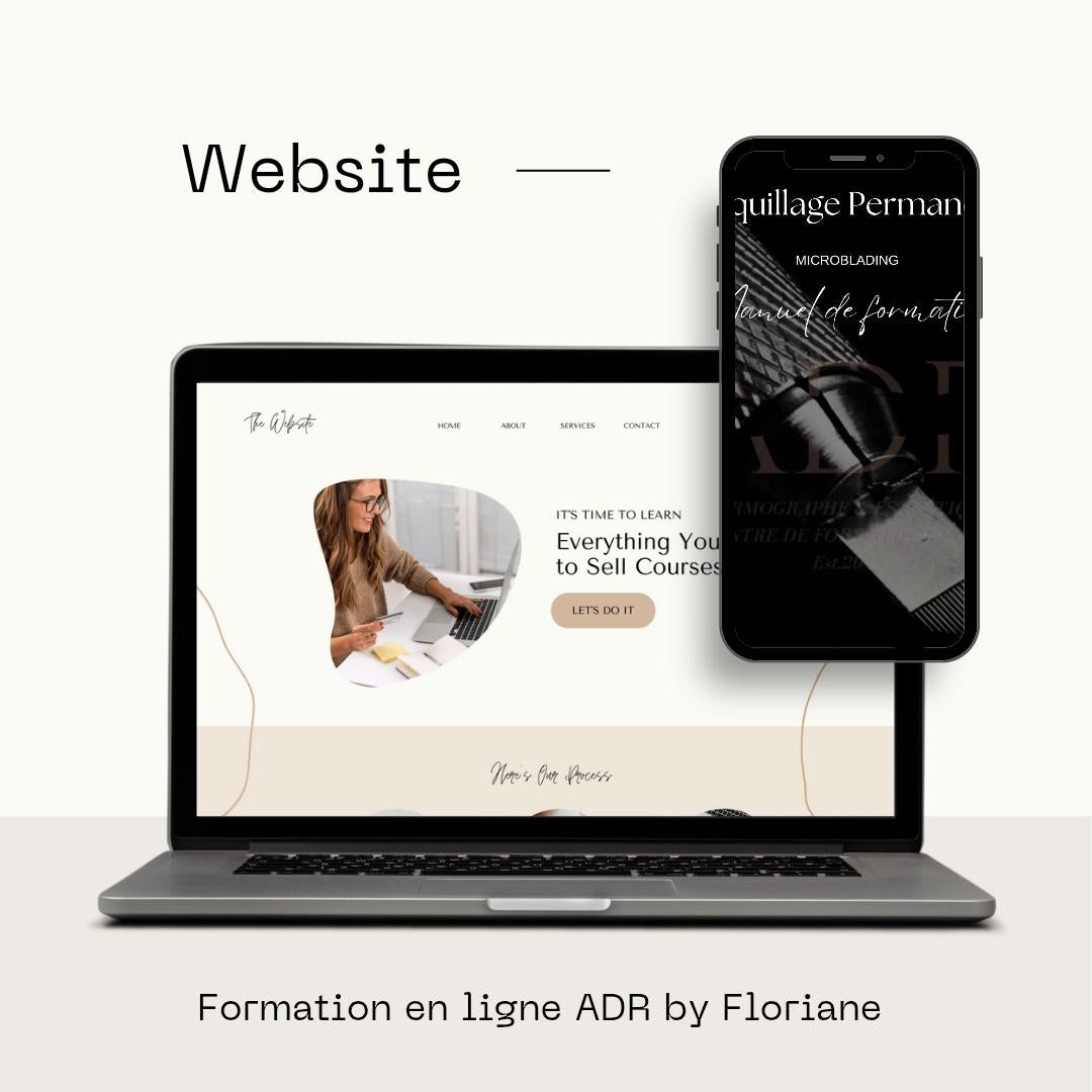 Présentation du site de formation en ligne ADR By Floriane, destiné au maquillage permanent et au microblading. 